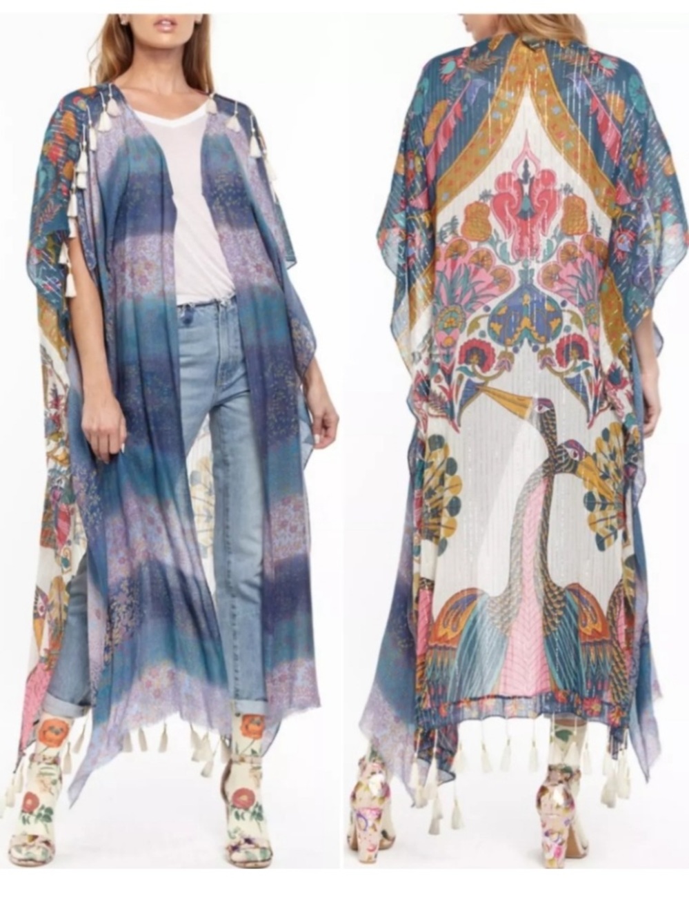Aratta Silent Journey Anthropologie Fields of Happiness Tasseled Kimono OS